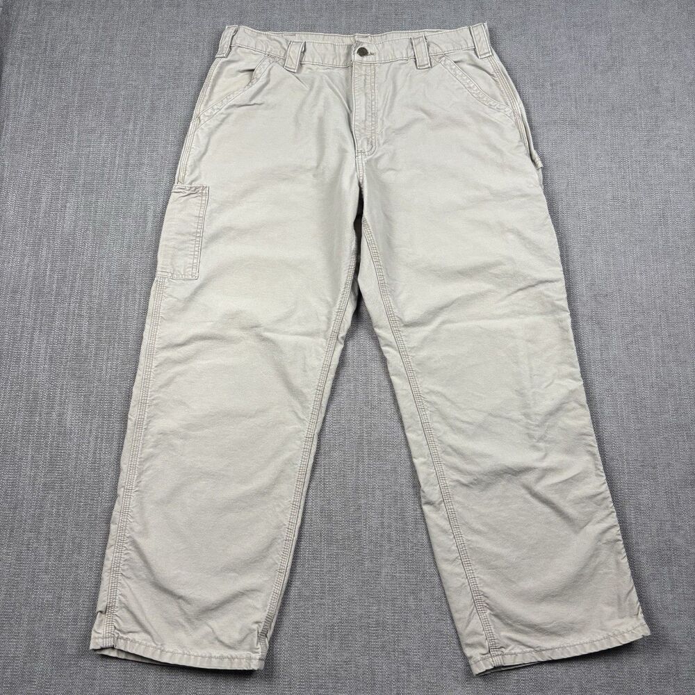 Vtg Carhartt Cargo Work Pants Tan 36x28 Carhartt Logo Utility Baggy Grunge Y2K